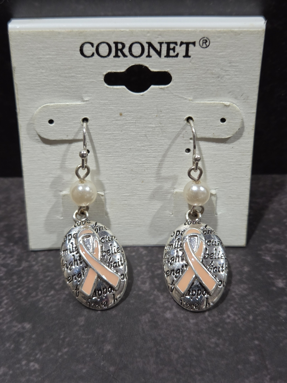 🚨5/$25 Coronet Pink Ribbon Pearl Drop Earrings - Pink Awareness Dangle